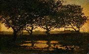 Woodland pond at sunset., Gerard Bilders